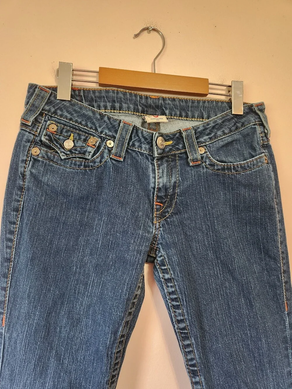 True Religion Joey Low Rise Flare Jeans Signature Stitch Size 29 Y2K USA - Picture 2 of 12